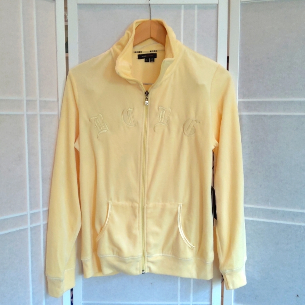 BCBGMaxAzria vintage Y2k yellow velvet zip up jacket